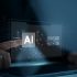 User touching an AI icon that interacts with artificial intelligence. Concept of finding information through intelligent interaction.